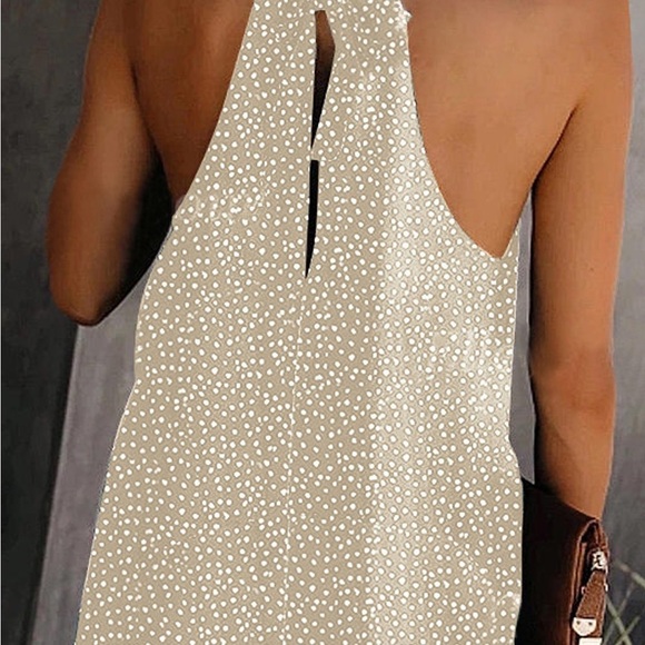 🔥🔥SALE🔥🔥Khaki Dotted Print Tank With Slit - Picture 3 of 3